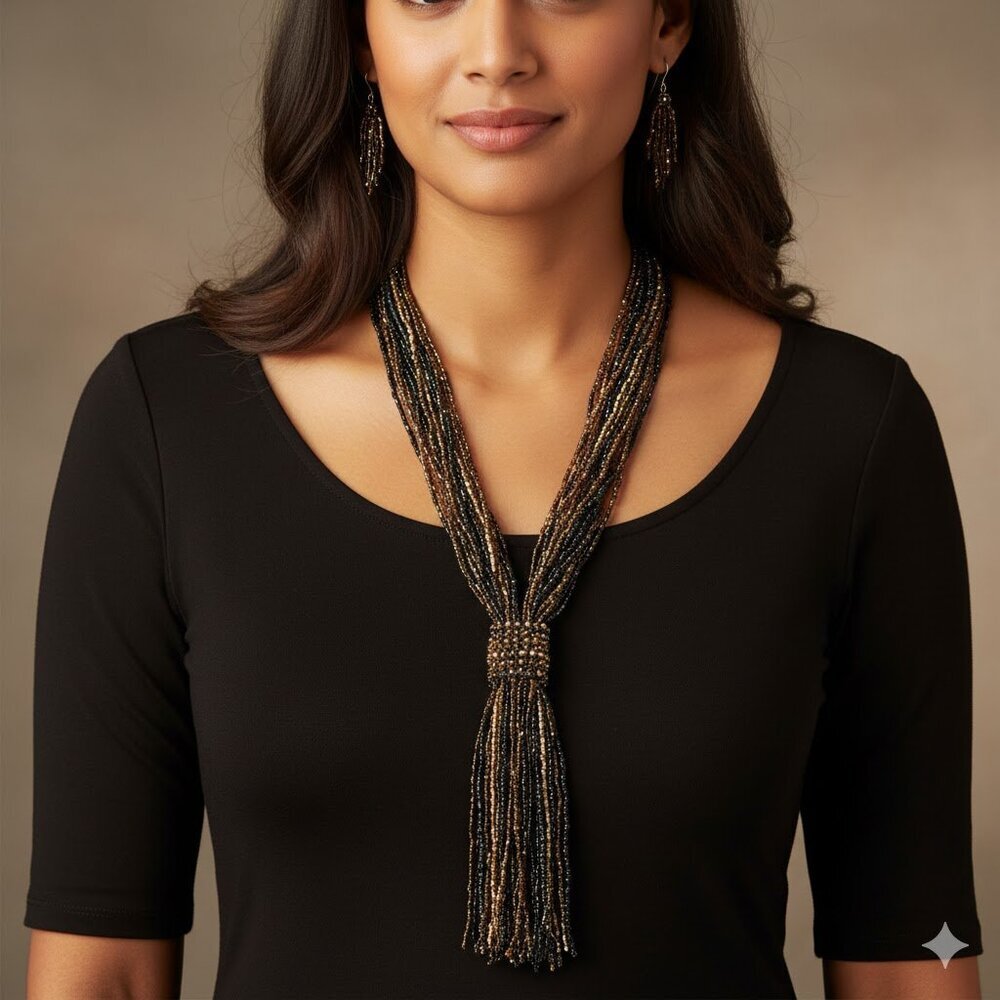 Long Brown/Black Beaded Necklace